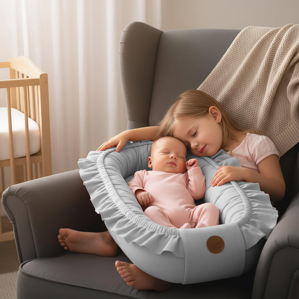 Babynest babynestchen neugeborene 90 x 50 cm baby nestchen tragbar nest für bett kinder kuschelnest coccon für jungen und mädchen gräulich