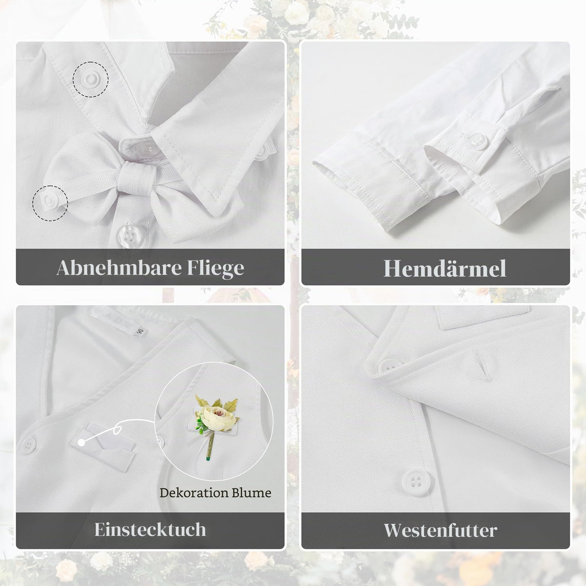 Volunboy Baby Jungen Anzug, Kinder Anzugweste Festliche Hochzeit Kleidung Bekleidung Set 4tlg(Größe 110,3-4 Jahre,Reines Weiß