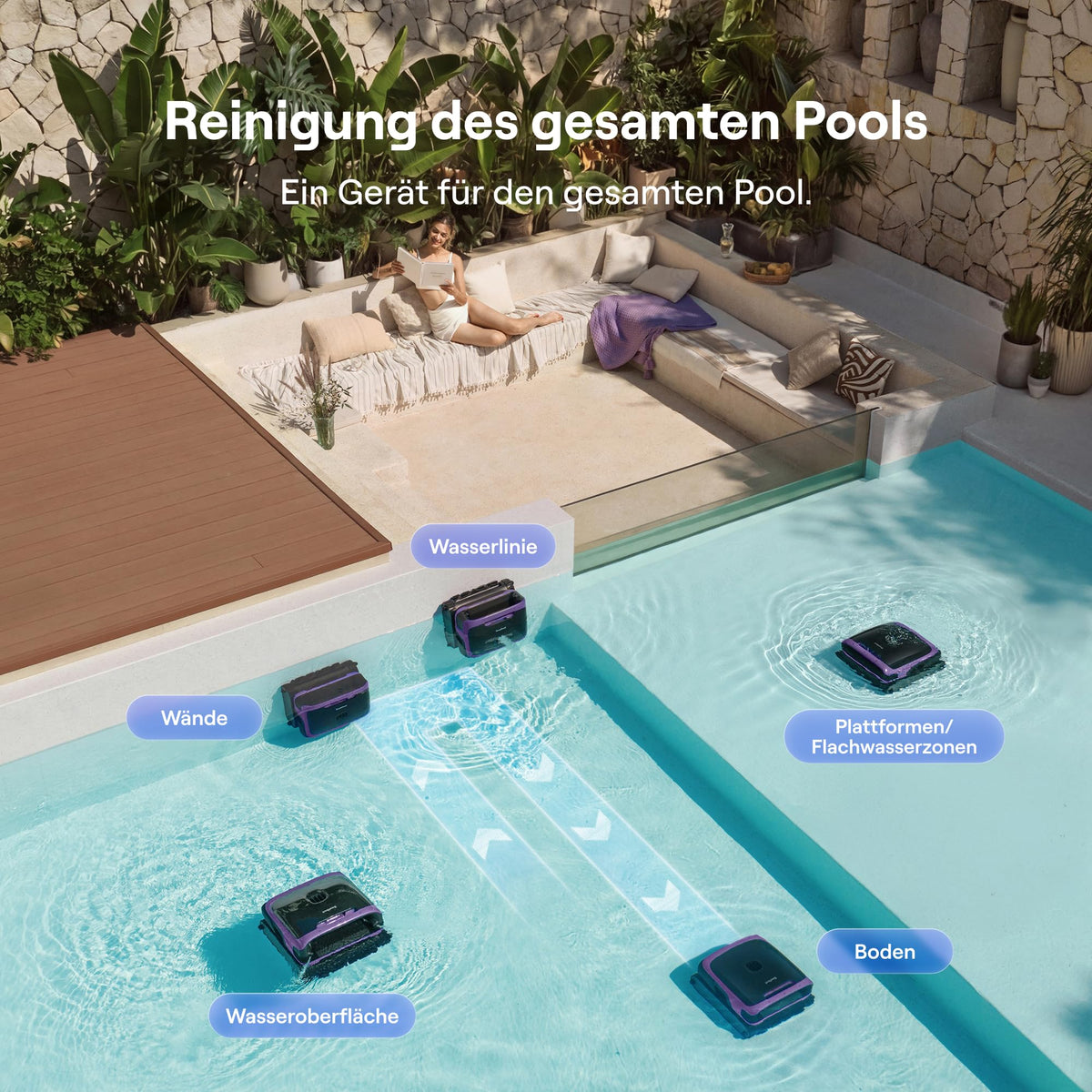 Beatbot Sora 70 Poolroboter, 4-in-1 Poolreinigung, Oberfläche, Helllila