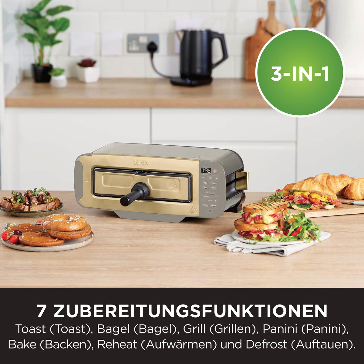 Ninja Foodi 3-in-1 Toaster, Elektrogrill mit Deckel, ST202EUSTGD