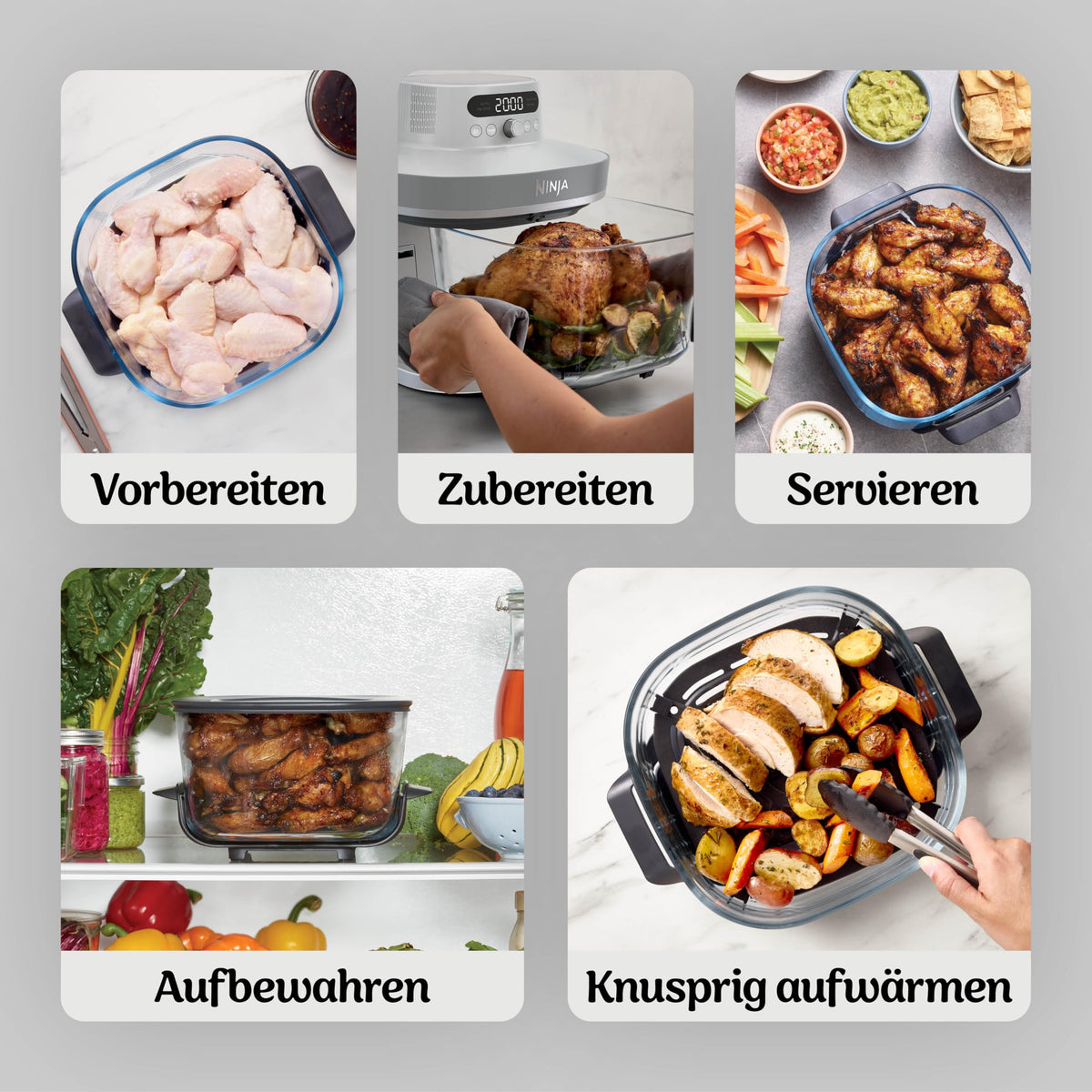 Ninja CRISPi PRO XL Glas-Heißluftfritteuse (Air-Fryer), Weiß AS090EUWH