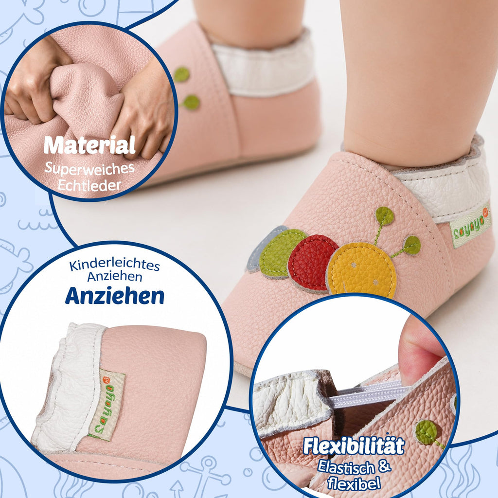SAYOYO Weiche Leder Krabbelschuhe Baby Lauflernschuhe Jungen rutschfeste Babyhausschuhe Mädchen Kleinkind Lederschuhe, 12-18 Monate, Rosa Caterpillar