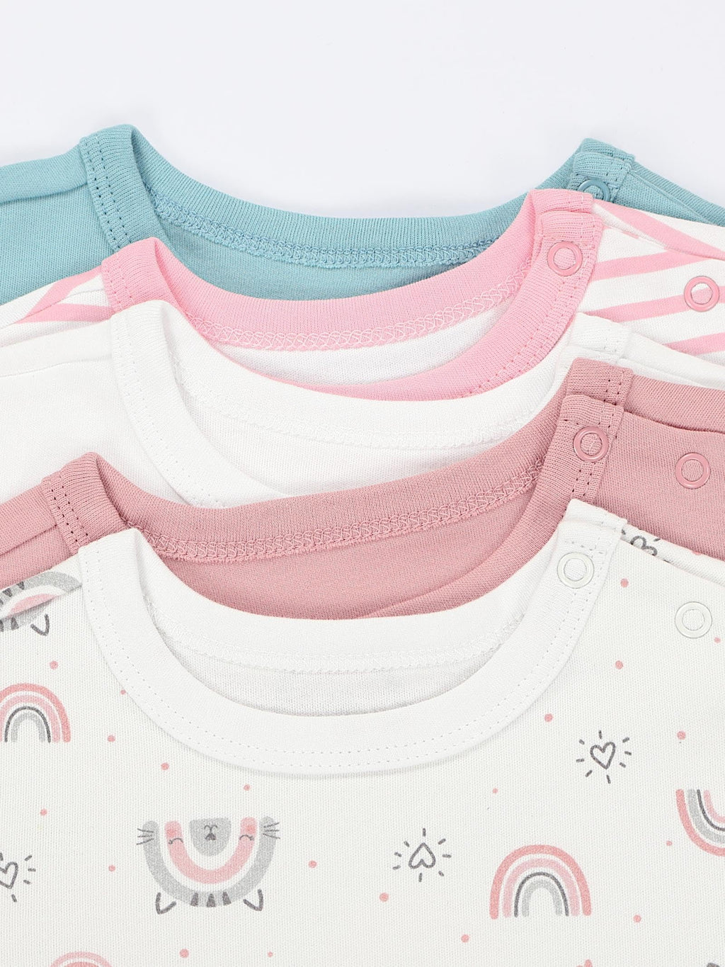 TupTam Baby Body Kurzarm im 5er Pack – Bedruckter Body Baby aus Baumwolle für Jungen und Mädchen, Farbe: Streifen_Regenbogen_Little Miracle_Blue, Größe: 80