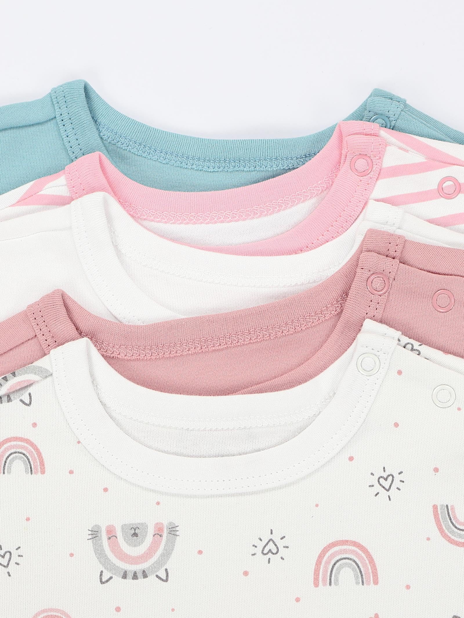 TupTam Baby Body Kurzarm im 5er Pack – Bedruckter Body Baby aus Baumwolle für Jungen und Mädchen, Farbe: Streifen_Regenbogen_Little Miracle_Blue, Größe: 80