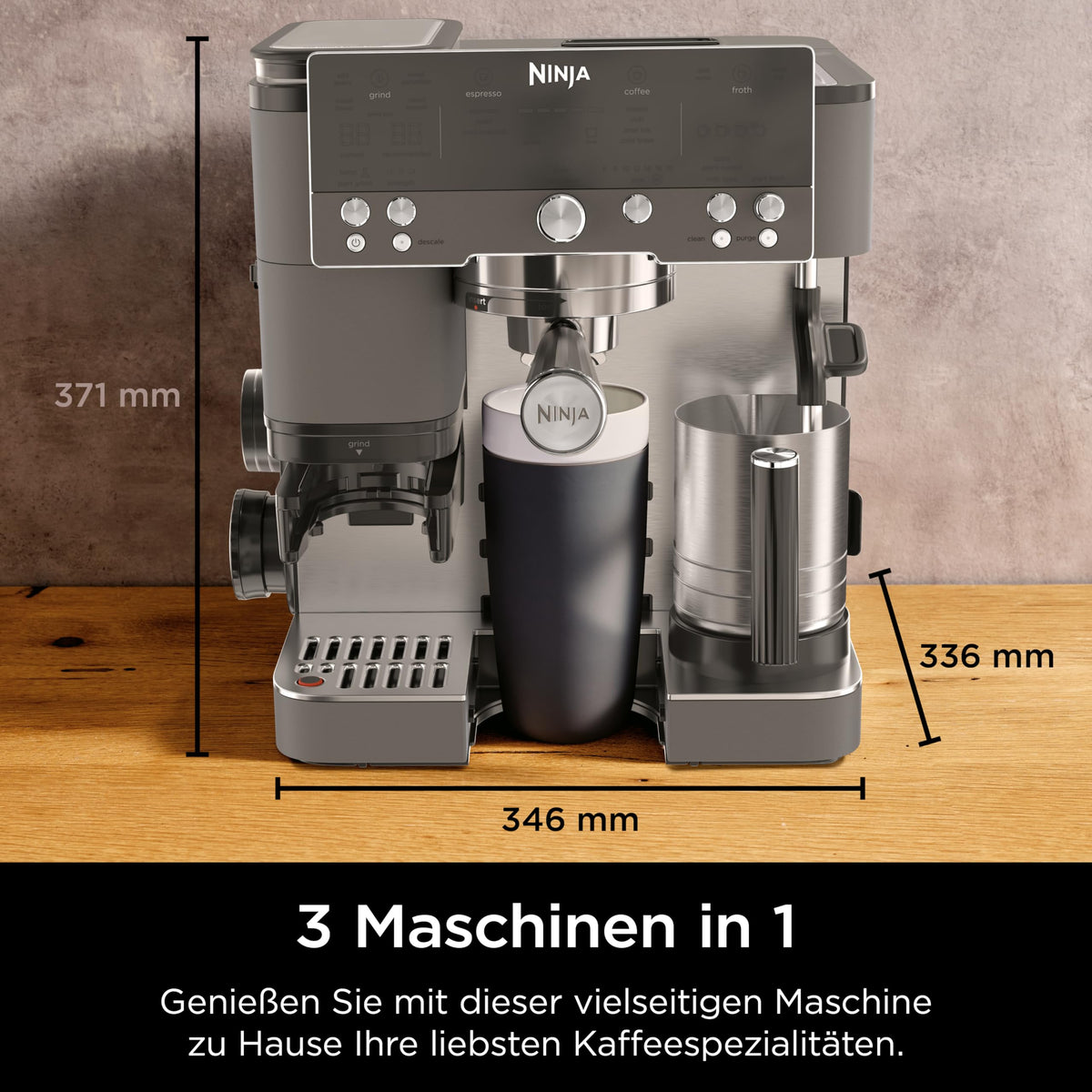 Ninja Luxe Premier 3-in-1 Kaffeemaschine ES601EUGM, Grau-Metall, ES601EUGM