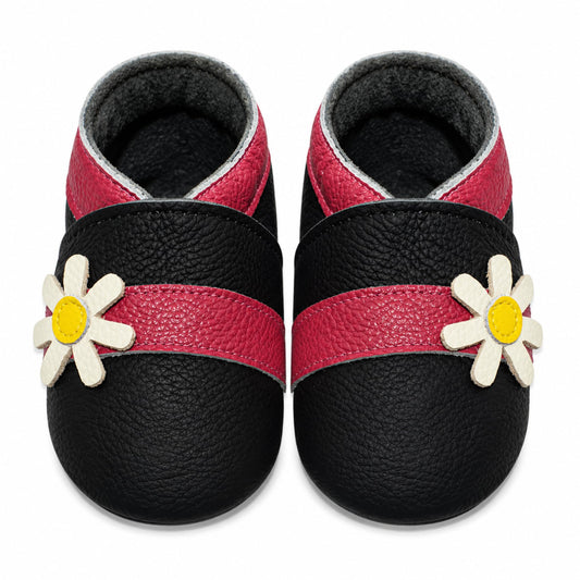 SAYOYO Baby Krabbelschuhe Leder rutschfest 12-18 Monate 21/22 Schwarz Blumen