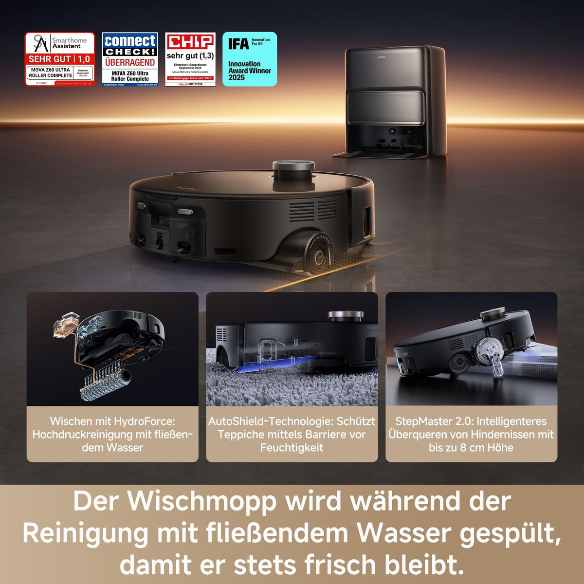 MOVA Z60 Ultra Roller Complete, HydroForce-Wischen, AutoShield-Tech Schwarz