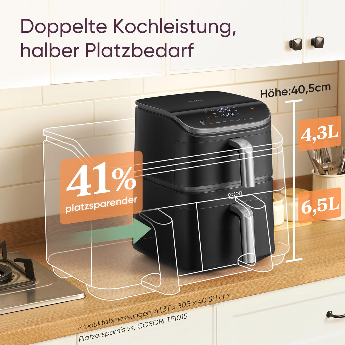 Cosori Airfryer, Turbo Tower Pro, 10,8L Dual Blaze Tech