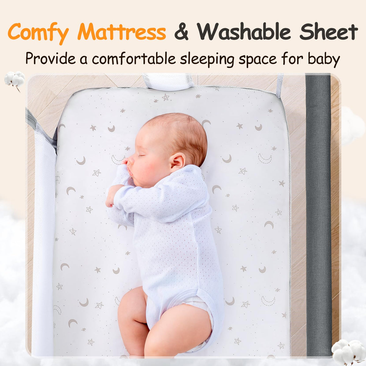 Growaystory Beistellbett Baby Bettseitiger Bassinet für Neugeborene Tragbarer Baby Bett mit Rädern Aufbewahrungskorb Matratze 7-Fach Höhenverstellbar Zustellbett (Dunkelgrau)
