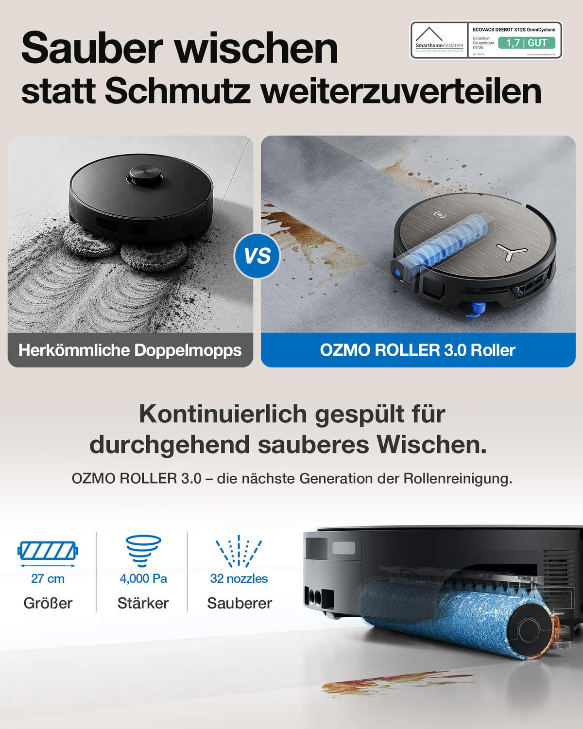 ECOVACS X12S OMNICYCLONE Care kit Saugroboter mit Wischfunktion, 53AW Blast