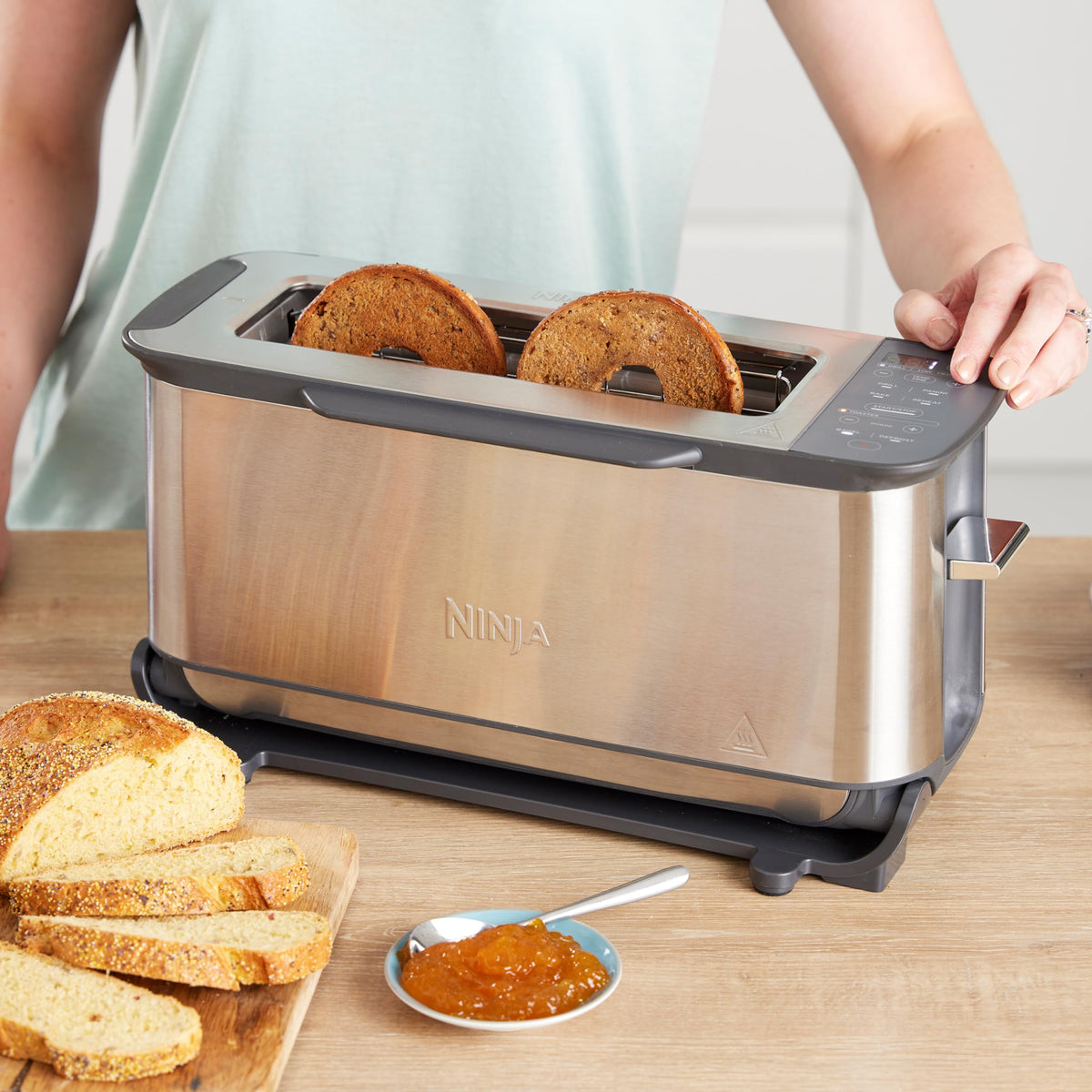 Ninja Foodi 3-in-1 Toaster, Elektrogrill mit Deckel, Edelstahl, ST202EU