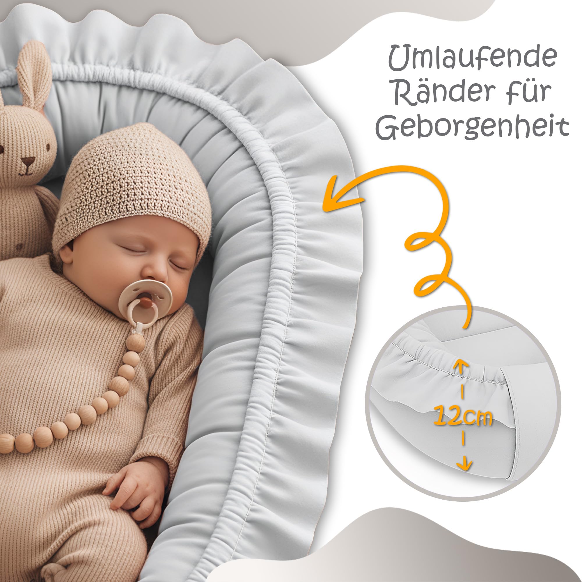 Babynest babynestchen neugeborene 90 x 50 cm baby nestchen tragbar nest für bett kinder kuschelnest coccon für jungen und mädchen gräulich