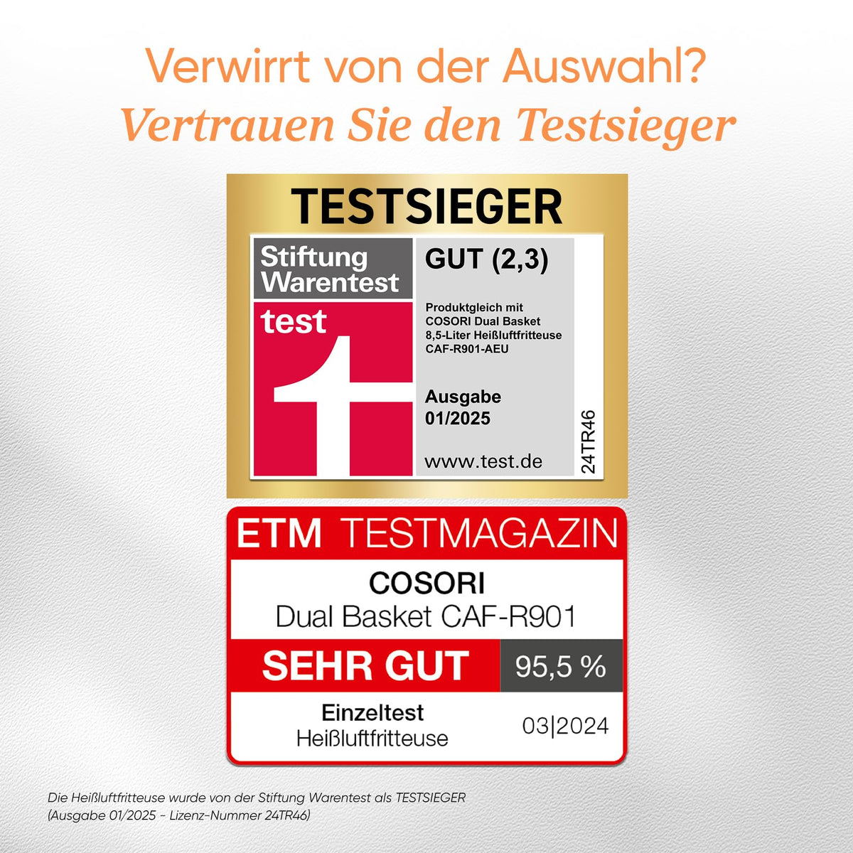 Cosori Airfryer, Testsieger Stiftung Warentest, Heißluftfritteuse 2 Kammern
