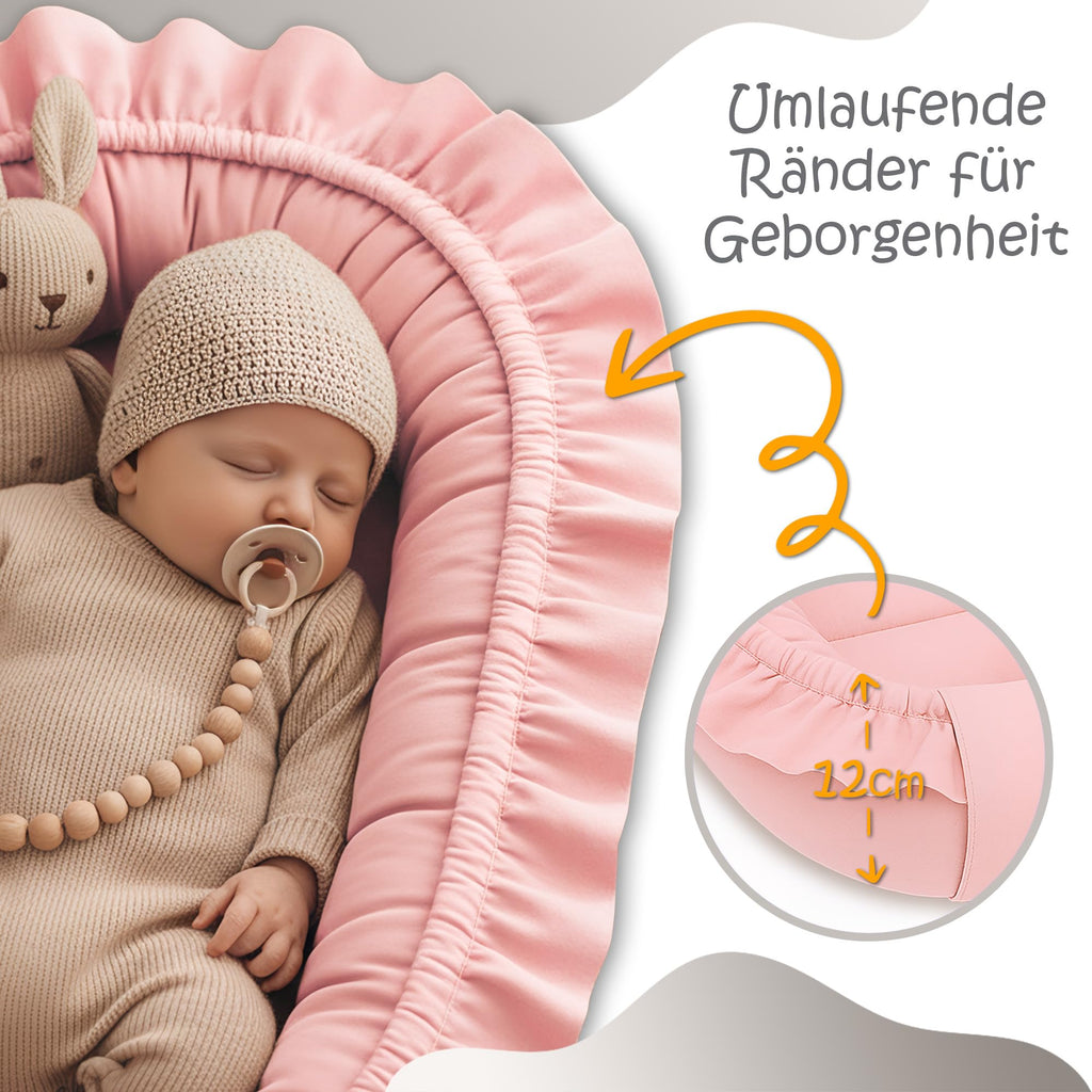 Babynest babynestchen neugeborene 90 x 50 cm baby nestchen tragbar nest für bett kinder kuschelnest coccon für jungen und mädchen schmutziges rosa