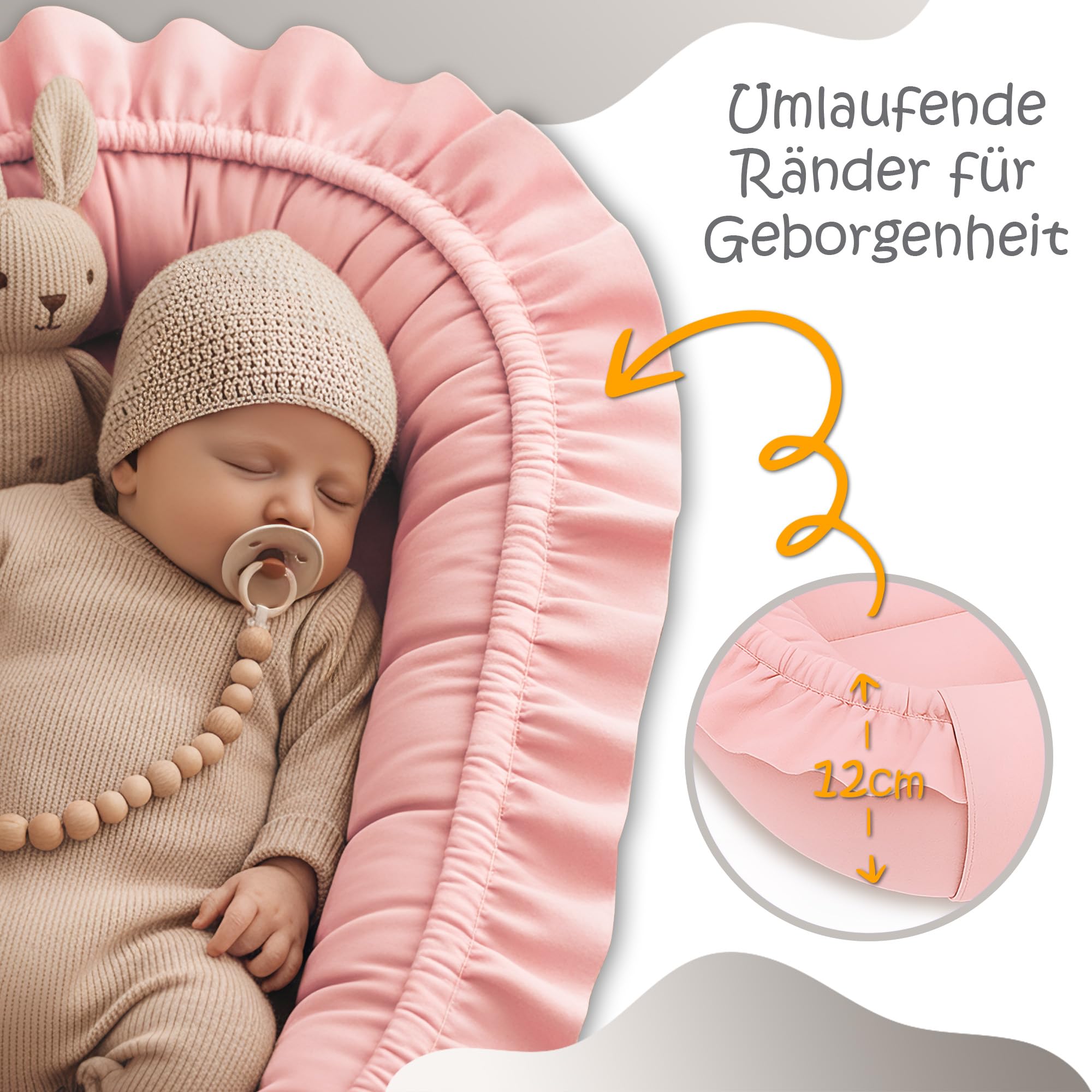 Babynest babynestchen neugeborene 90 x 50 cm baby nestchen tragbar nest für bett kinder kuschelnest coccon für jungen und mädchen schmutziges rosa