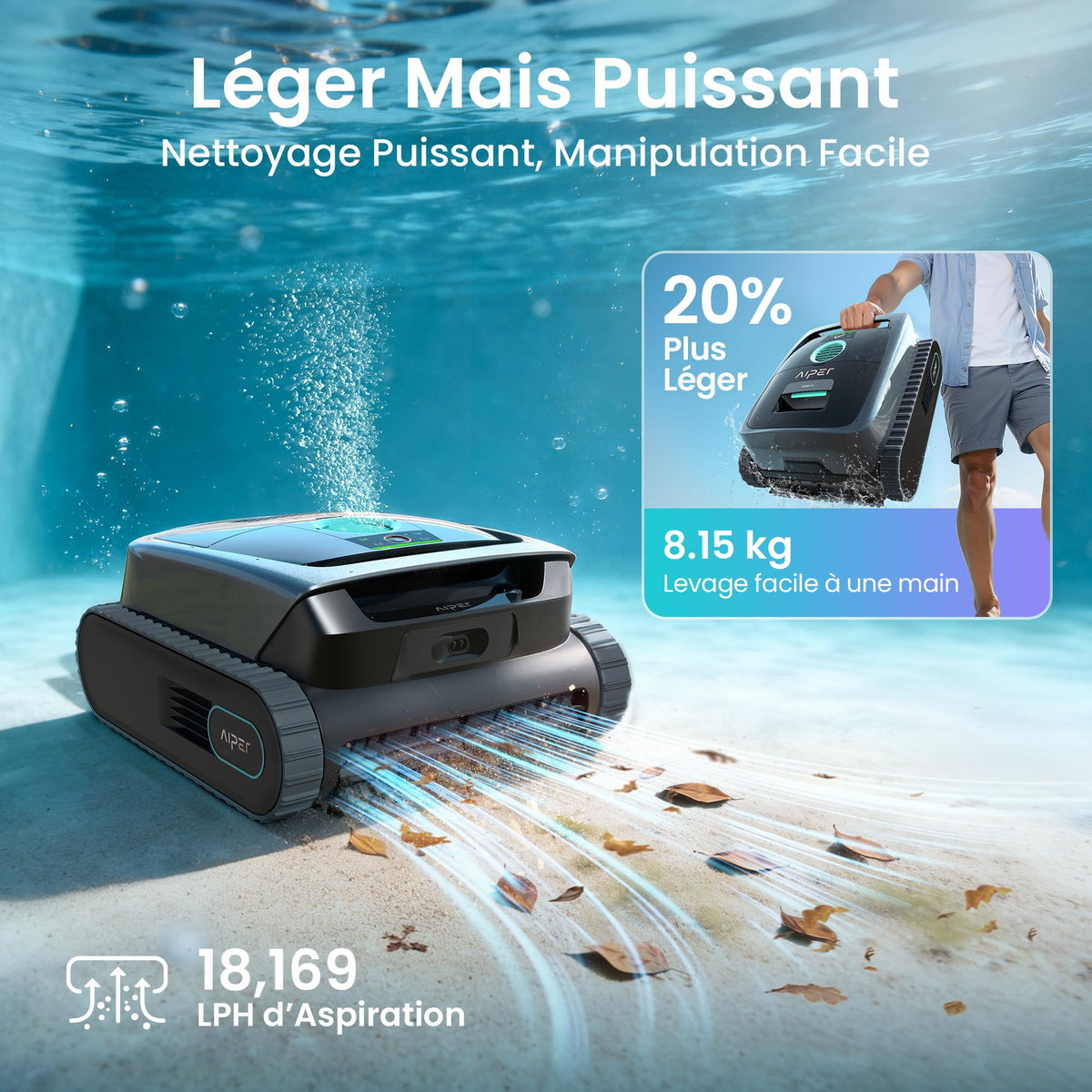 AIPER (2026 Neu) Scuba S3 Poolroboter für Boden, Wand & Wasserlinie, Poolsauger Akku mit Wasserlinien-Parkfunktion, 3-Mikron-Filter, Sensor-Navigation & App-Steuerung, für Einbau- & Aufstellpools