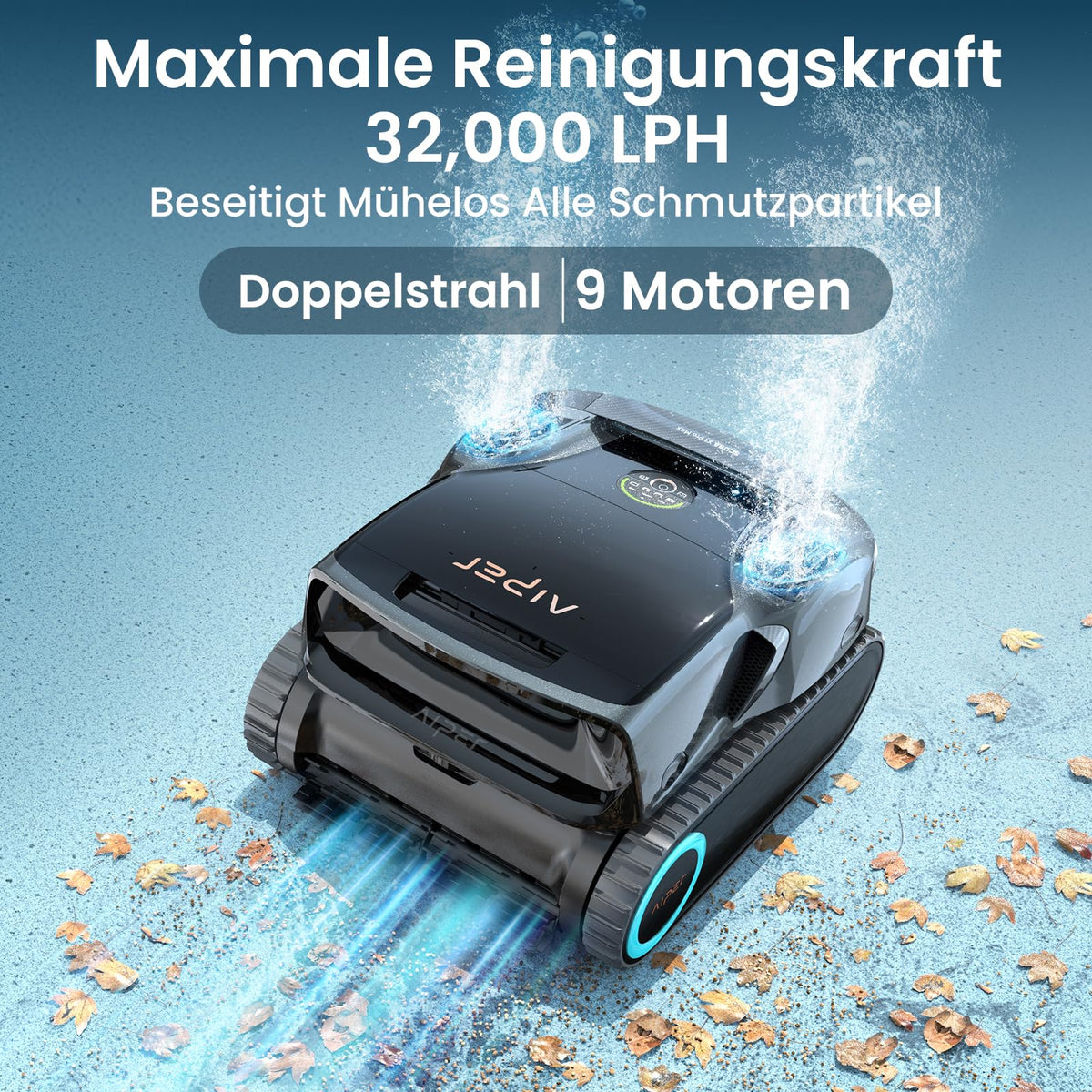 AIPER Scuba X1 Pro Max Poolroboter Boden und Wand, 360° Mapping, Adaptive Routenplanung, Wasserlinie, 32000 LPH Leistung, All-in-One Poolreiniger Akku für alle Eingelassenen Pools bis zu 300 ㎡