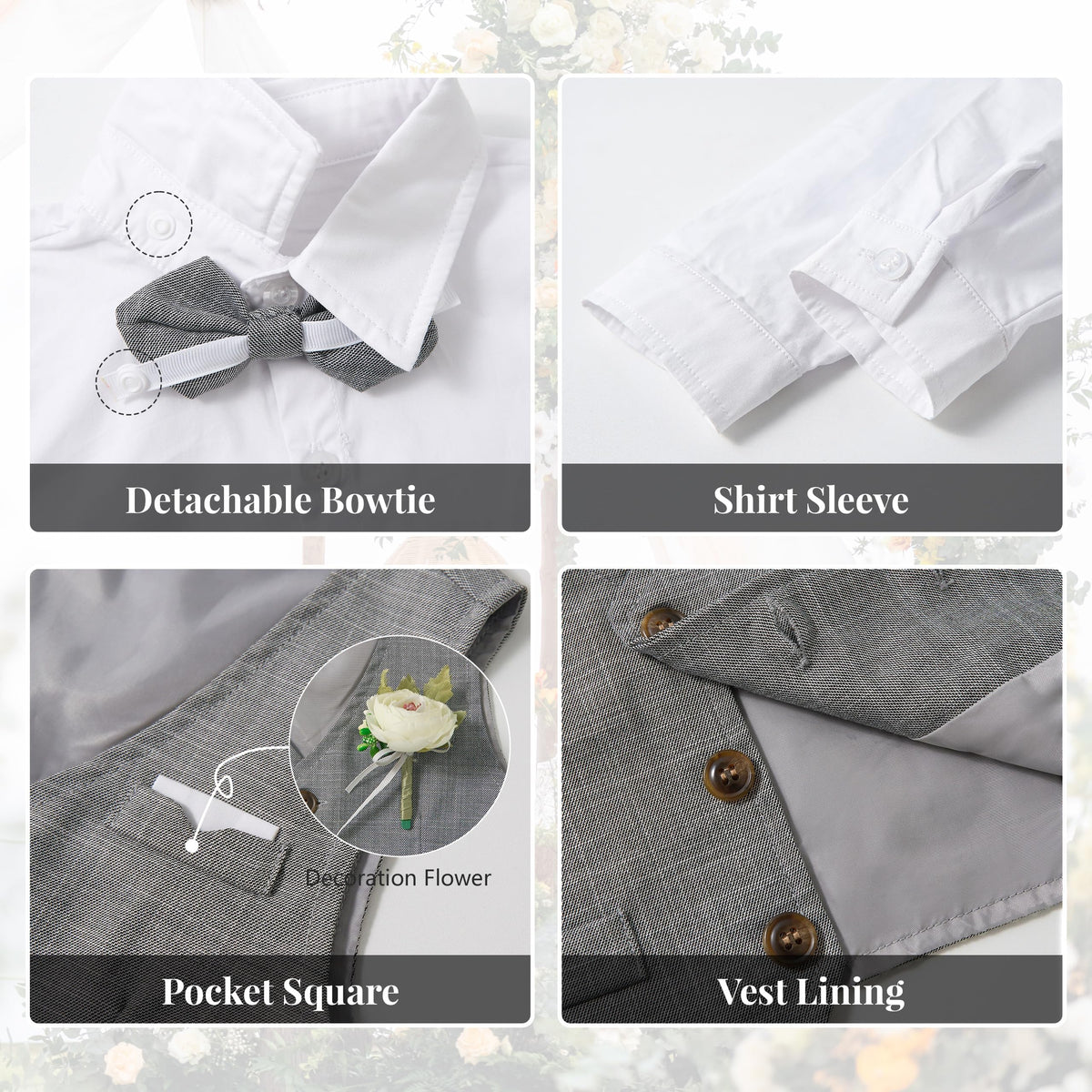 Volunboy Baby Jungen Anzug, Kinder Anzugweste Festliche Hochzeit Kleidung Bekleidung Set 4tlg (3-4 Jahre, Grau, Größe 110)