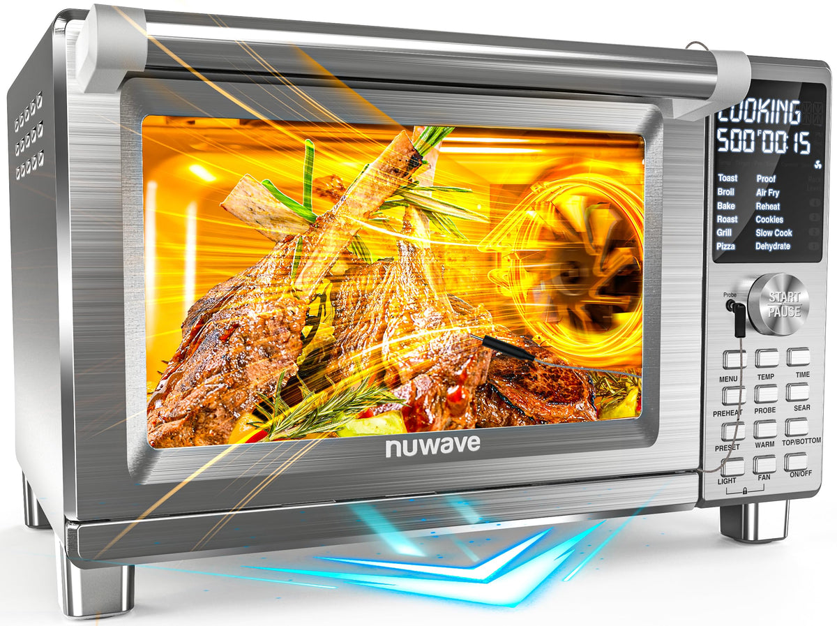 Nuwave Bravo XL Pro Air Freyer Kombigrill Toaster, neues ultraschnelles Konvektionssystem 2024, 35% knuspriger 2x gleichmäßiger, 142 voreingestellt, 50-500F, Sonde mehr
