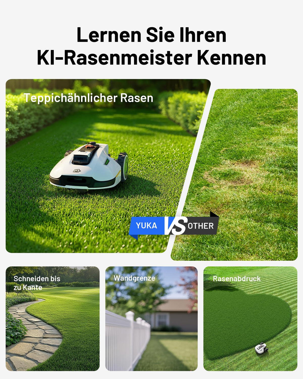 MAMMOTION YUKA 2000 Mähroboter ohne Begrenzungskabel, Max. 2400m², NetRTK+Vision, Keine RTK-Antenne, Auto-Kartierung,2000m², Intelligenter Rasenmäher Roboter mit 4G-Modul, 50% Steigung(YUKA 2000)