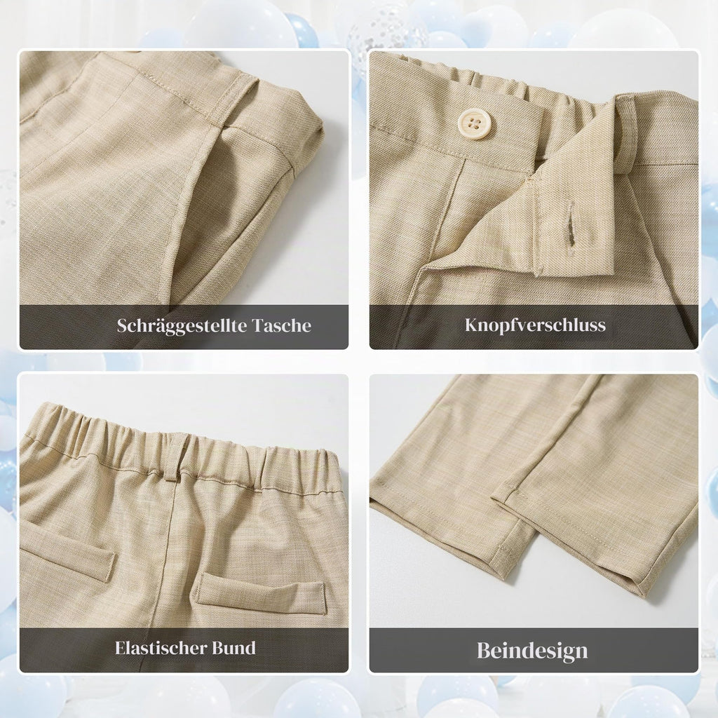 Volunboy Baby Jungen Anzug, Kinder Anzugweste Festliche Hochzeit Kleidung Bekleidung Set 4tlg (18-24 Monate, Helles Khaki, Größe 90)