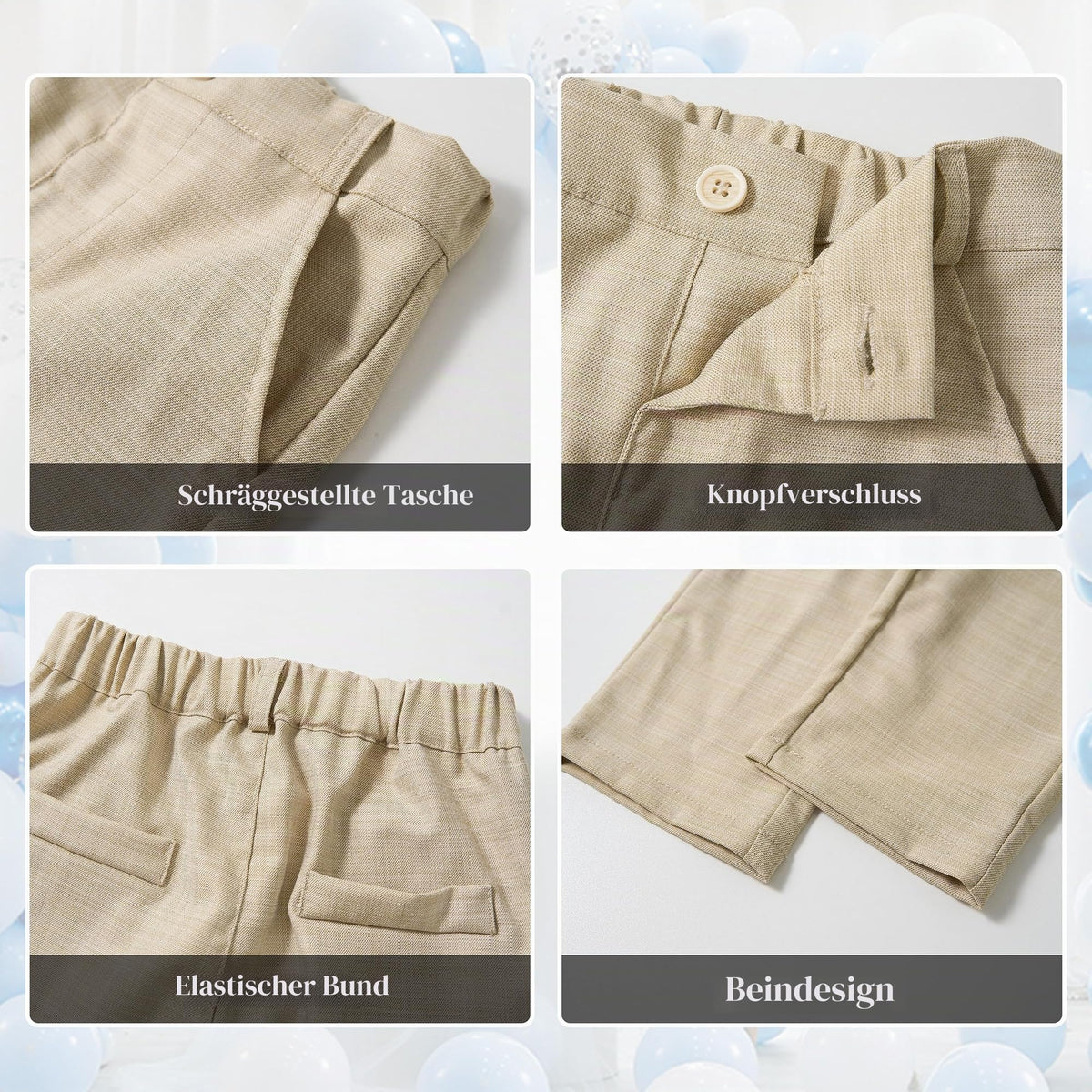 Volunboy Baby Jungen Anzug, Kinder Anzugweste Festliche Hochzeit Kleidung Bekleidung Set 4tlg (18-24 Monate, Helles Khaki, Größe 90)