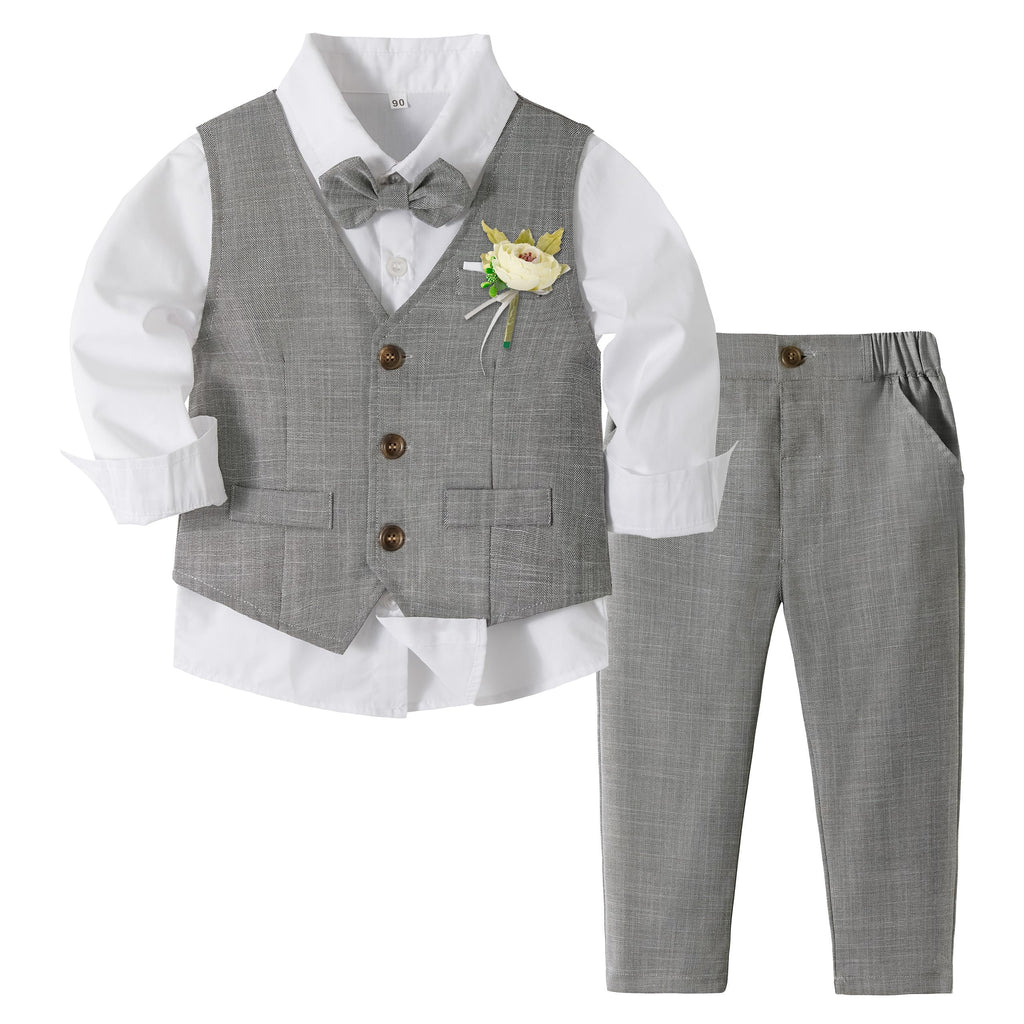 Volunboy Baby Jungen Anzug, Kinder Anzugweste Festliche Hochzeit Kleidung Bekleidung Set 4tlg (3-4 Jahre, Grau, Größe 110)