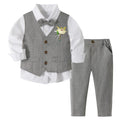 Volunboy Baby Jungen Anzug, Kinder Anzugweste Festliche Hochzeit Kleidung Bekleidung Set 4tlg (3-4 Jahre, Grau, Größe 110)