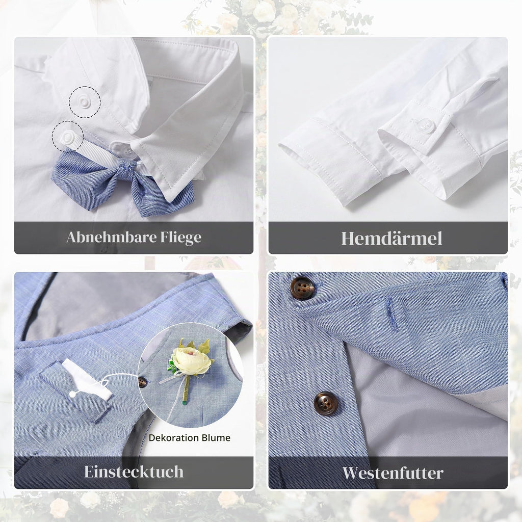 Volunboy Baby Jungen Anzug, Kinder Anzugweste Festliche Hochzeit Kleidung Bekleidung Set 4tlg (3-4 Jahre, Helle Blau, Größe 110)