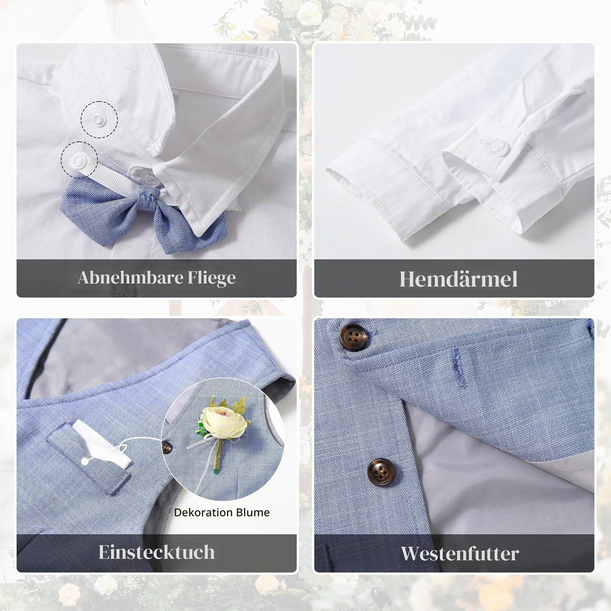 Volunboy Baby Jungen Anzug, Kinder Anzugweste Festliche Hochzeit Kleidung Bekleidung Set 4tlg (3-4 Jahre, Helle Blau, Größe 110)