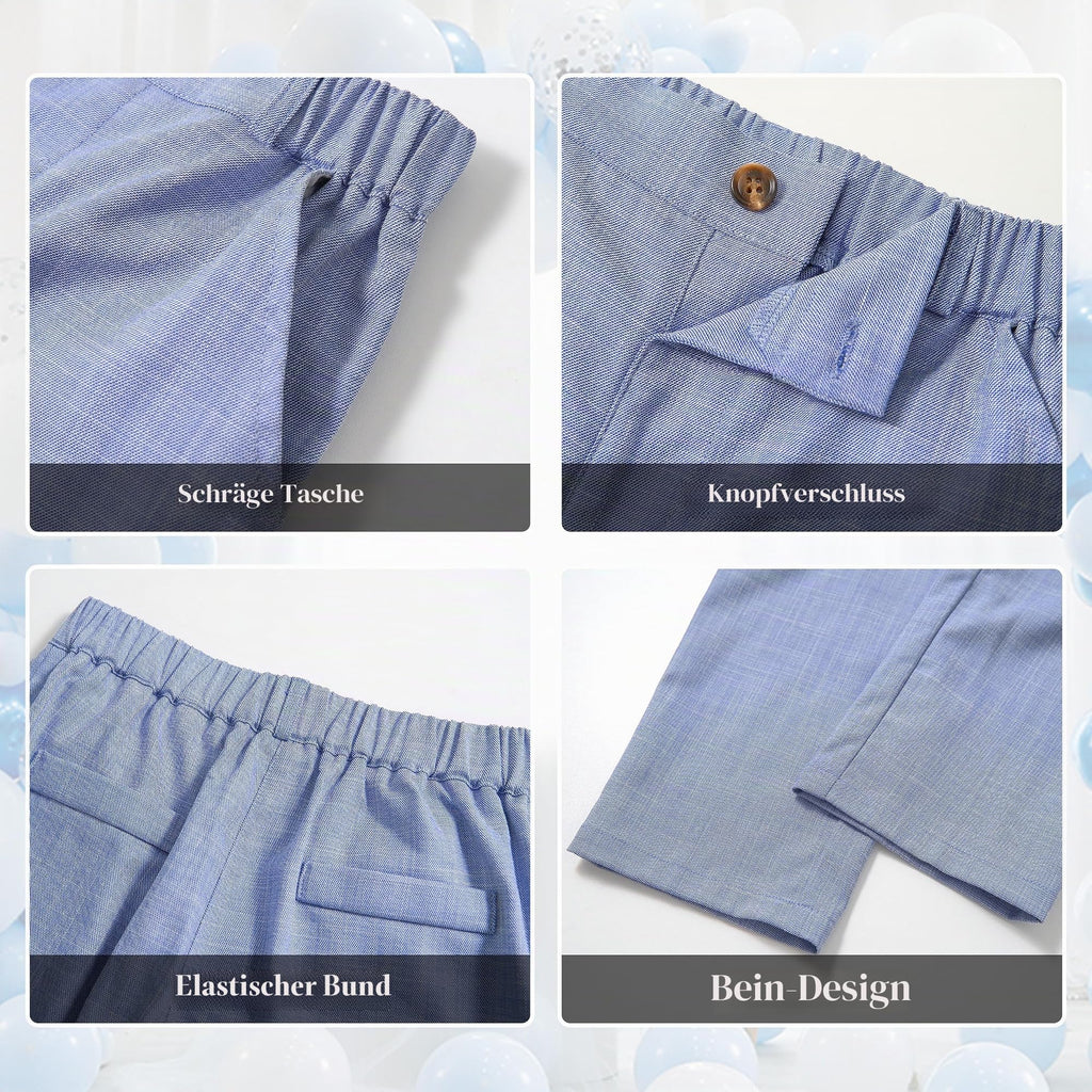 Volunboy Baby Jungen Anzug, Kinder Anzugweste Festliche Hochzeit Kleidung Bekleidung Set 4tlg (3-4 Jahre, Helle Blau, Größe 110)