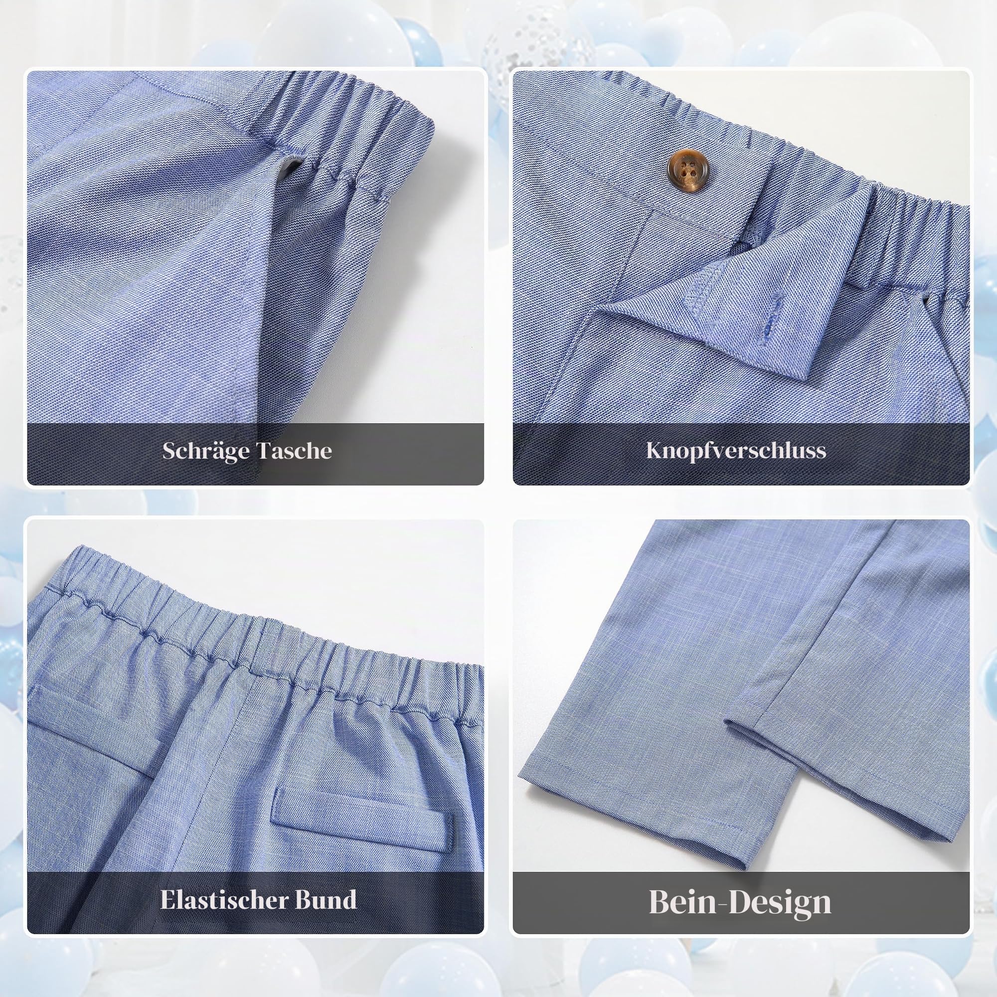Volunboy Baby Jungen Anzug, Kinder Anzugweste Festliche Hochzeit Kleidung Bekleidung Set 4tlg (3-4 Jahre, Helle Blau, Größe 110)