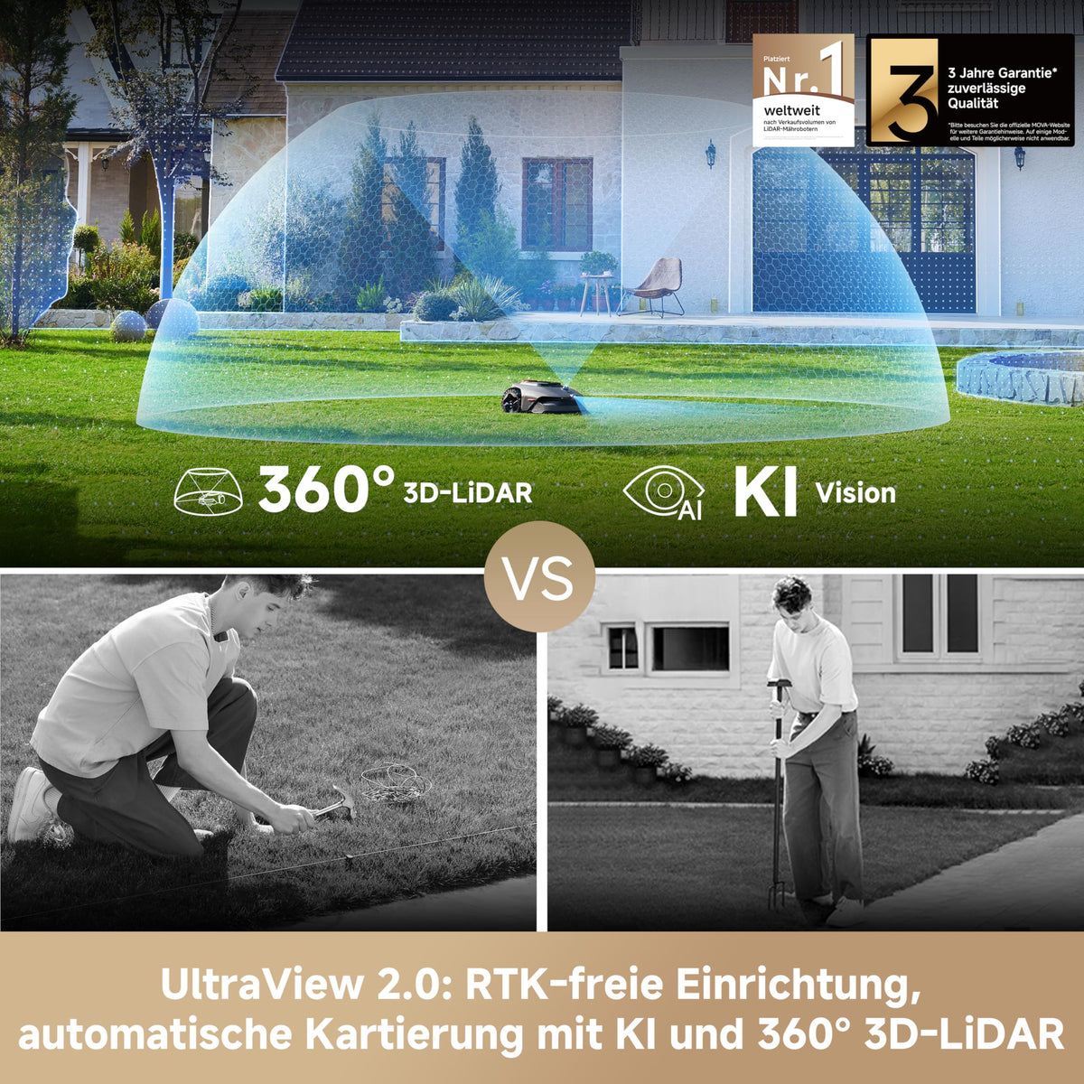 MOVA LiDAX Ultra 800 Mähroboter ohne Begrenzungskabel, 3D-LiDAR & KI Vision