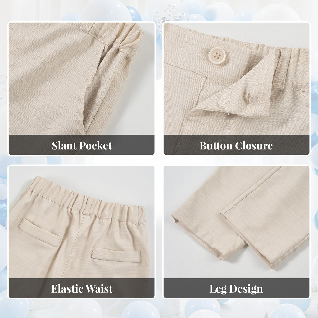 Volunboy Baby Jungen Anzug, Kinder Anzugweste Festliche Hochzeit Kleidung Bekleidung Set 4tlg(Größe 110,3-4 Jahre,Beige