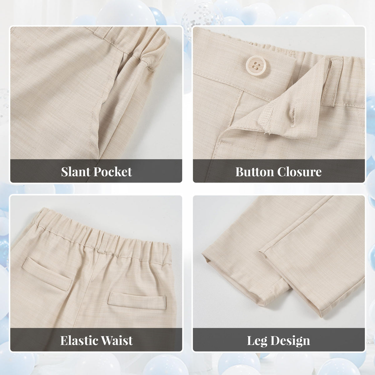 Volunboy Baby Jungen Anzug, Kinder Anzugweste Festliche Hochzeit Kleidung Bekleidung Set 4tlg(Größe 110,3-4 Jahre,Beige