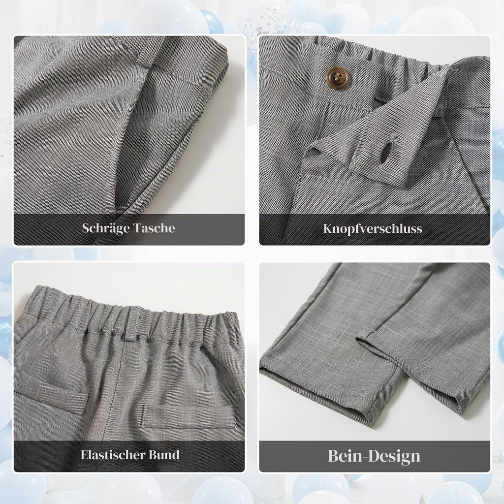 Volunboy Baby Jungen Anzug, Kinder Anzugweste Festliche Hochzeit Kleidung Bekleidung Set 4tlg (3-4 Jahre, Grau, Größe 110)