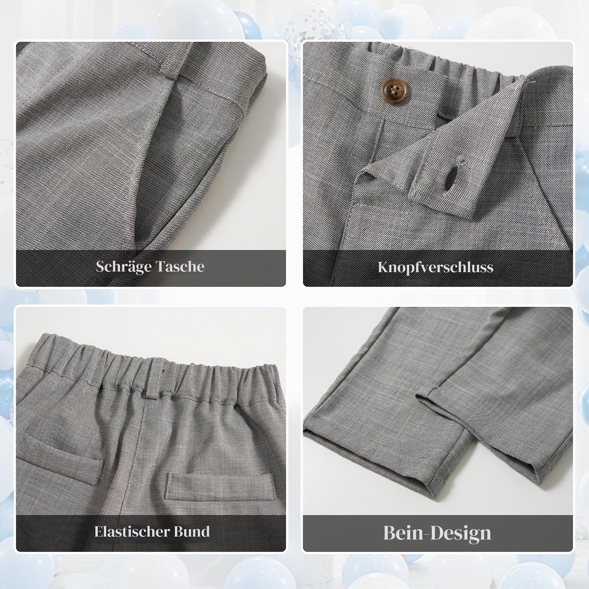 Volunboy Baby Jungen Anzug, Kinder Anzugweste Festliche Hochzeit Kleidung Bekleidung Set 4tlg (3-4 Jahre, Grau, Größe 110)